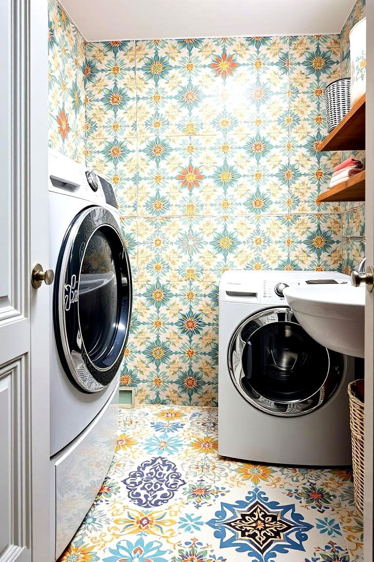 Patterned Ceramic Beauty - 24 Laundry Room Backsplash Ideas