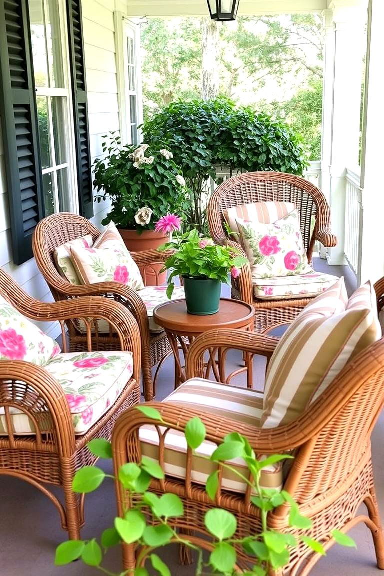 Patterned Cushions for Added Comfort - 24 Southern Front Porch Ideas