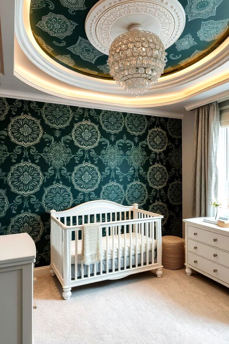 Patterned Dark Green Wallpaper - 24 Dark Green Nursery Ideas