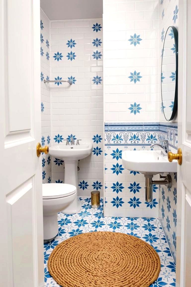 Patterned Encaustic Tile - 24 Small Bathroom Flooring Ideas