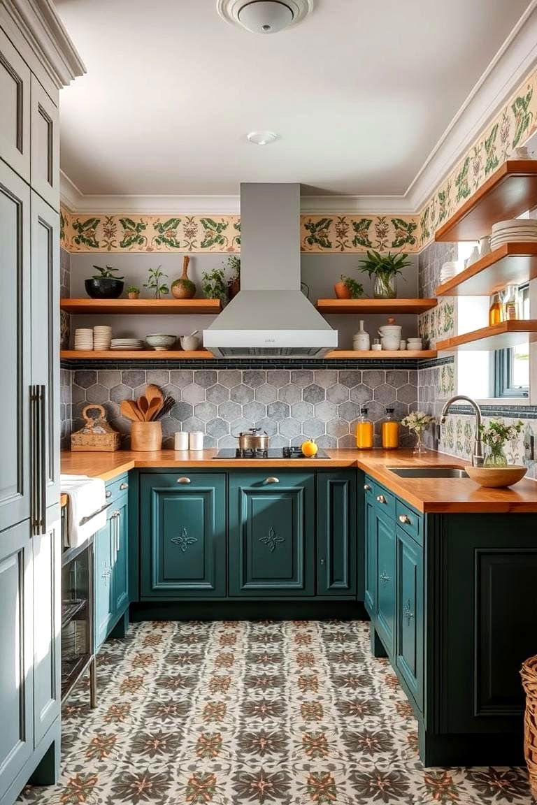 Patterned Encaustic - 24 White Kitchen Backsplash Ideas