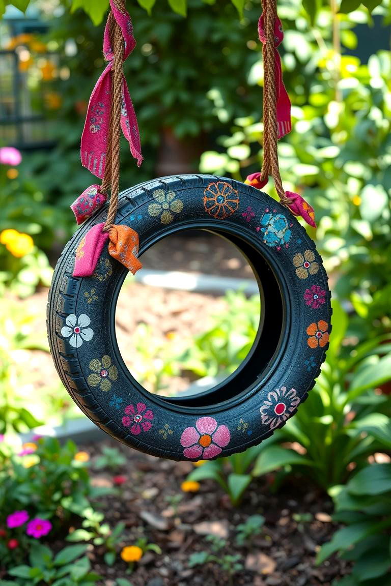 Patterned Flair Tire Swing - 24 Tire Swing Ideas