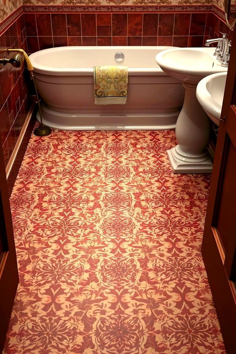 Patterned Floor Designs - 24 Burgundy Bathroom Ideas