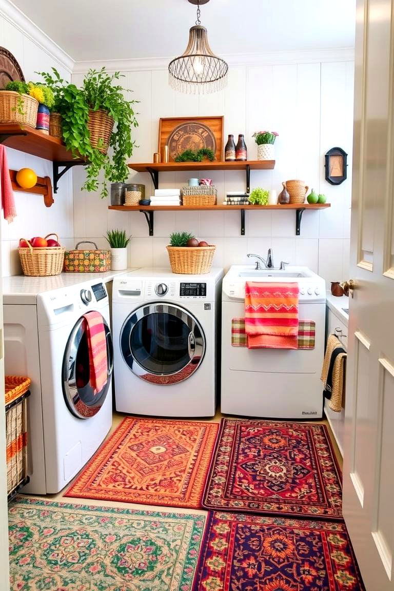 Patterned Floor Rugs - 24 Boho Laundry Room Ideas