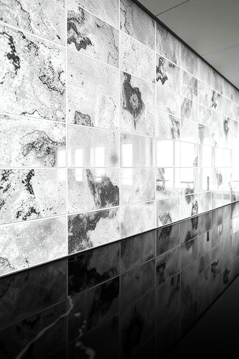 Patterned Glass Brilliance - 24 Black and White Kitchen Backsplash Ideas
