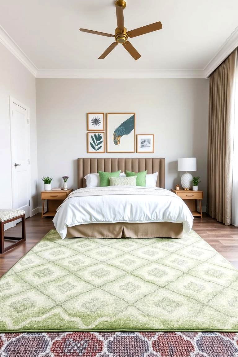 Patterned Light Green Rugs - 24 Light Green Bedroom Ideas