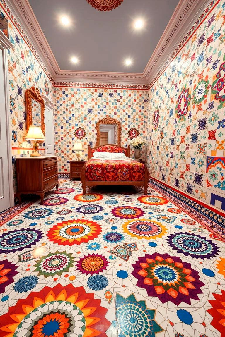 Patterned Mosaic Tile Flooring - 24 Bedroom Flooring Ideas