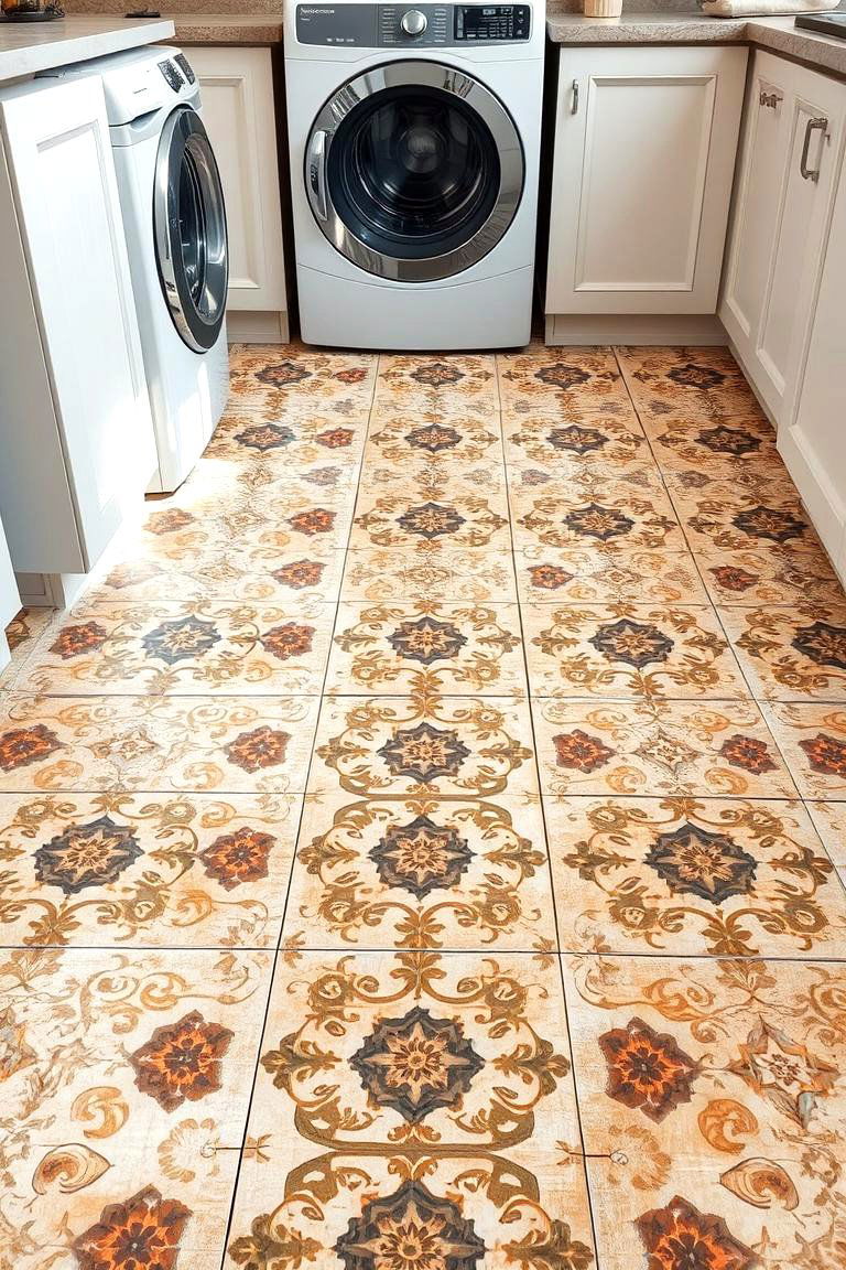 Patterned Porcelain Perfection - 24 Laundry Room Floor Ideas