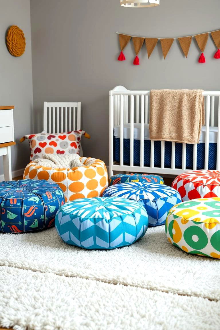 Patterned Poufs and Floor Cushions - 24 Boho Nursery Ideas