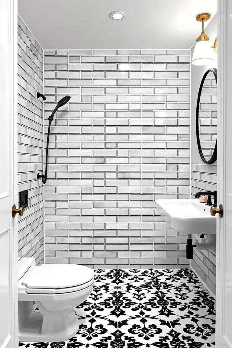 Patterned Subway Tiles - 24 Black and White Bathroom Tile Ideas