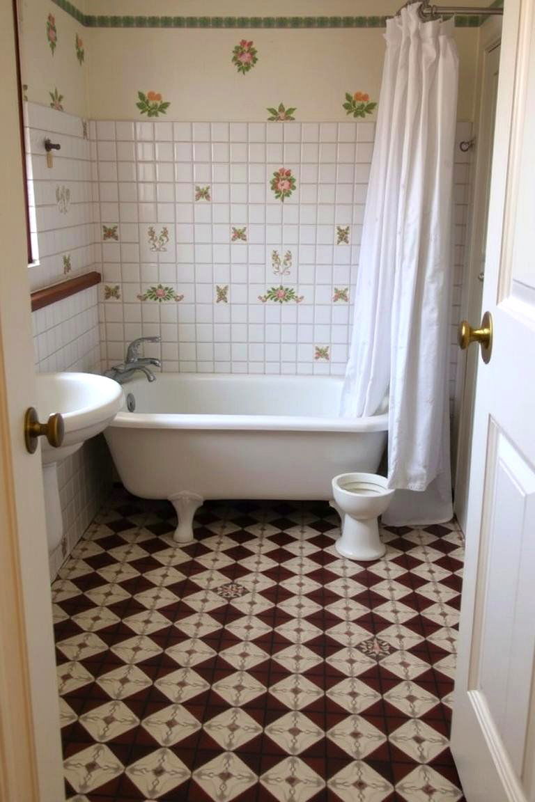 Patterned Tile Flooring - 24 Country Bathroom Ideas