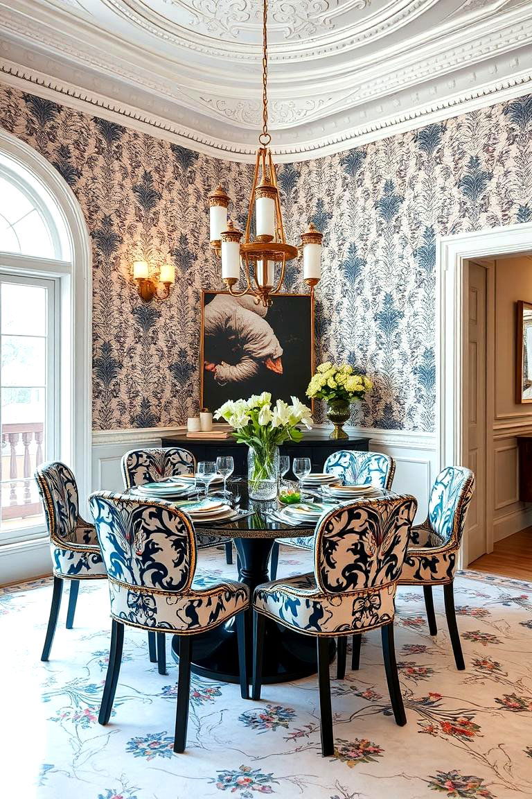 Patterned Wallpaper Accent Wall - 24 Dining Room Accent Wall Ideas