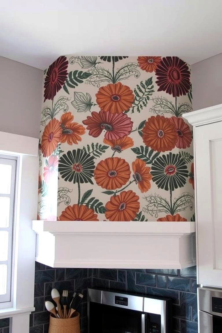 Patterned Wallpaper Soffit - 24 Kitchen Soffit Ideas