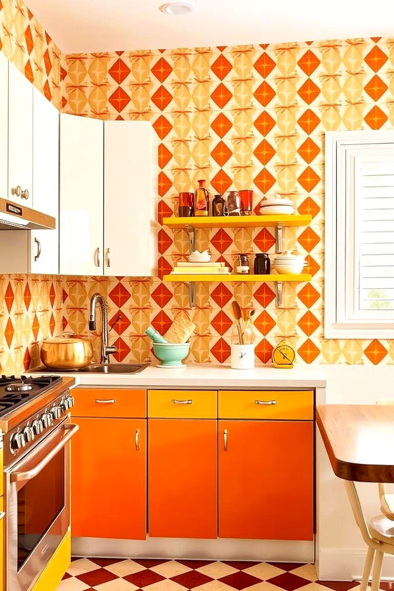 Patterned Wallpaper Statement - 24 Retro Kitchen Ideas
