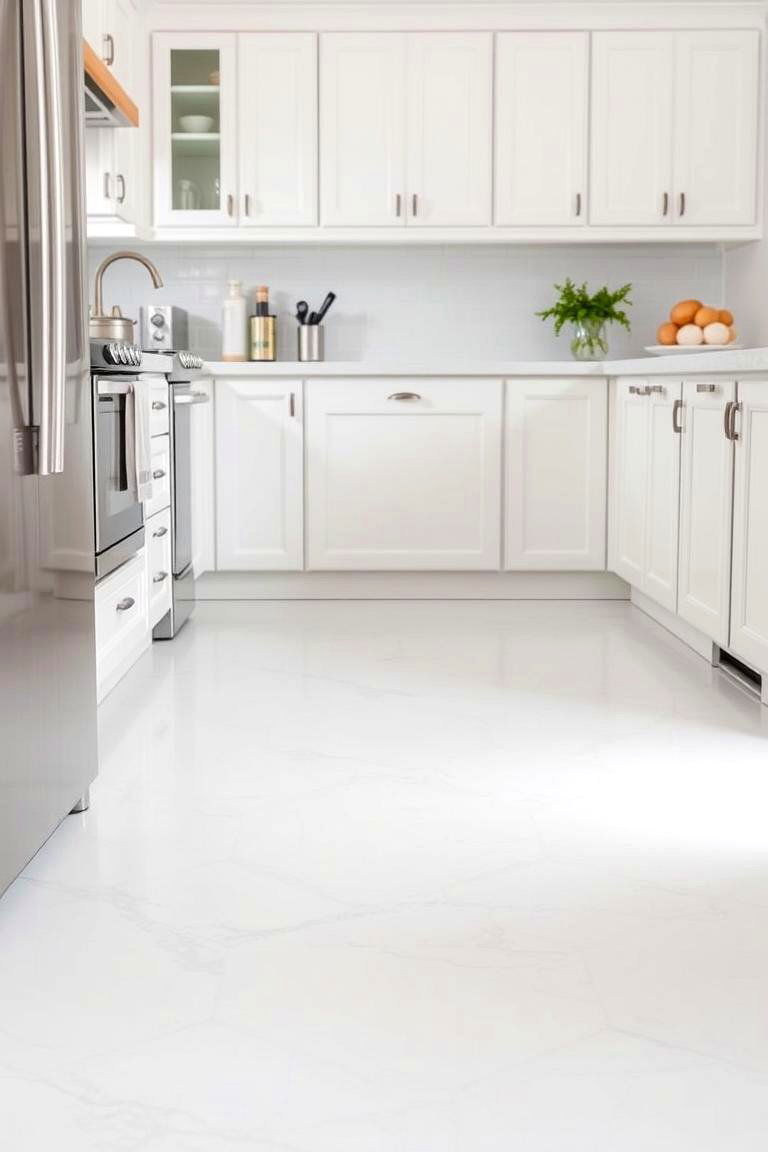 Patterned White and Gray Tiles - 24 White Kitchen Floor Ideas
