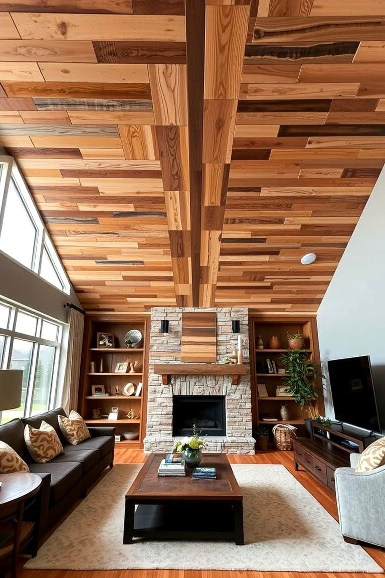 Patterned Wood Plank Ceiling with Different Wood Types - 24 Wood Plank Ceiling Ideas