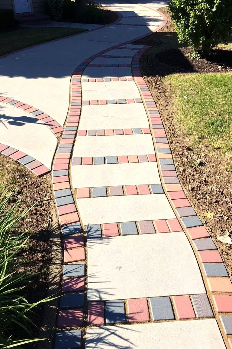 Paver Enhanced Concrete Walkway - 24 Concrete Walkway Ideas
