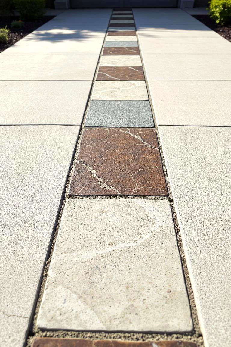 Paver Inlays with Natural Stone - 24 Concrete Paver Walkway Ideas