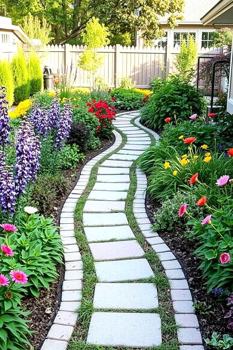 Paver Patio with a Garden Path - 24 Paver Patio Ideas