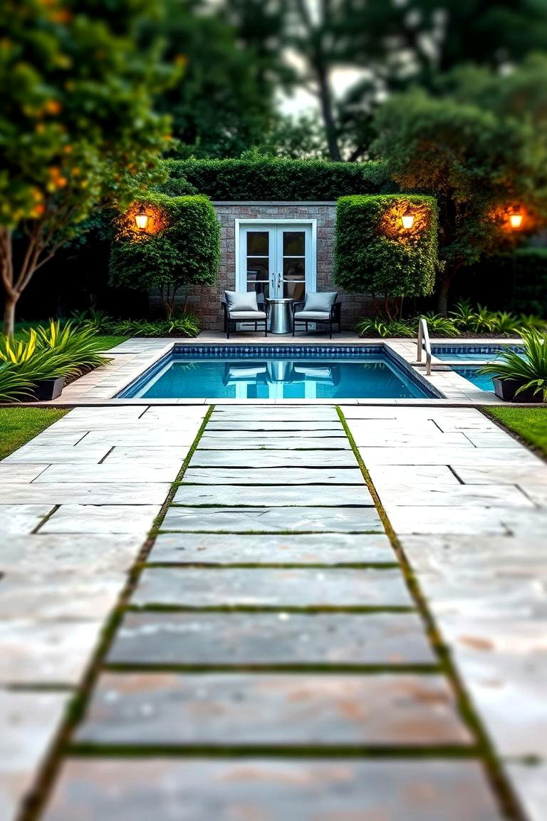 Paver Walkway Leading to Pool Entrance - 24 Concrete Pavers Around Pool Ideas