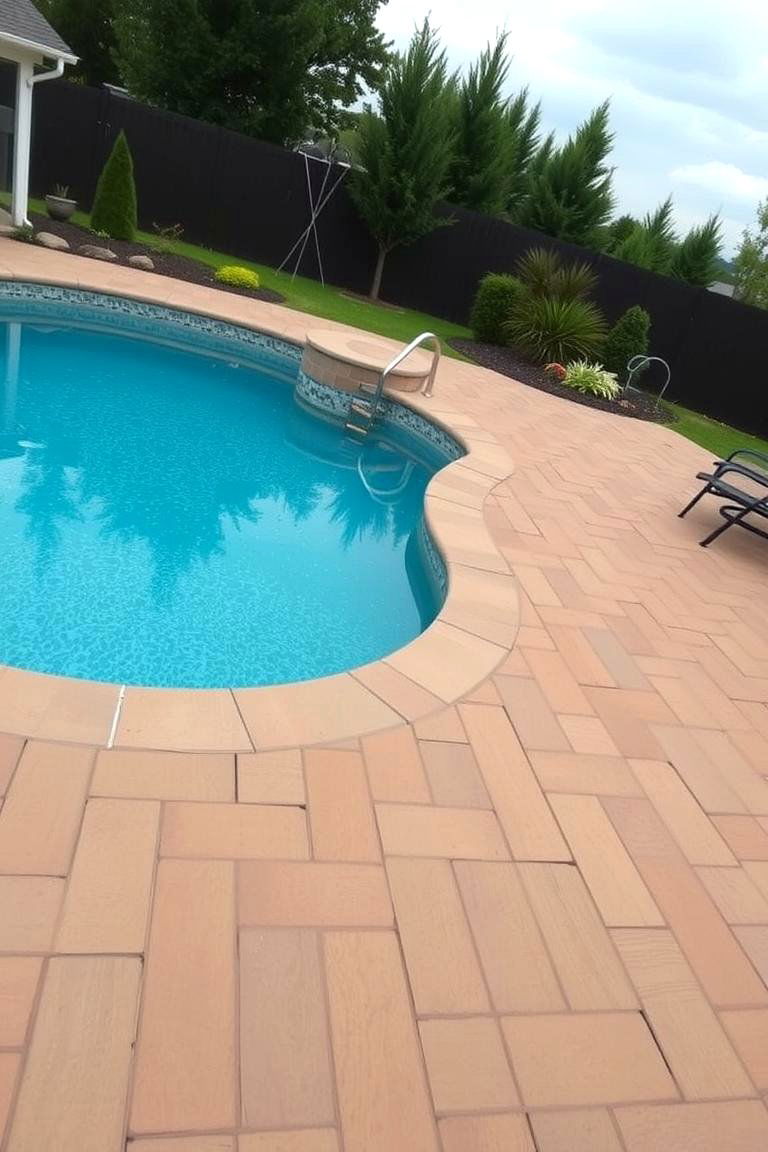 Pavers Mimicking Wood for a Natural Look - 24 Pavers Around Pool Ideas