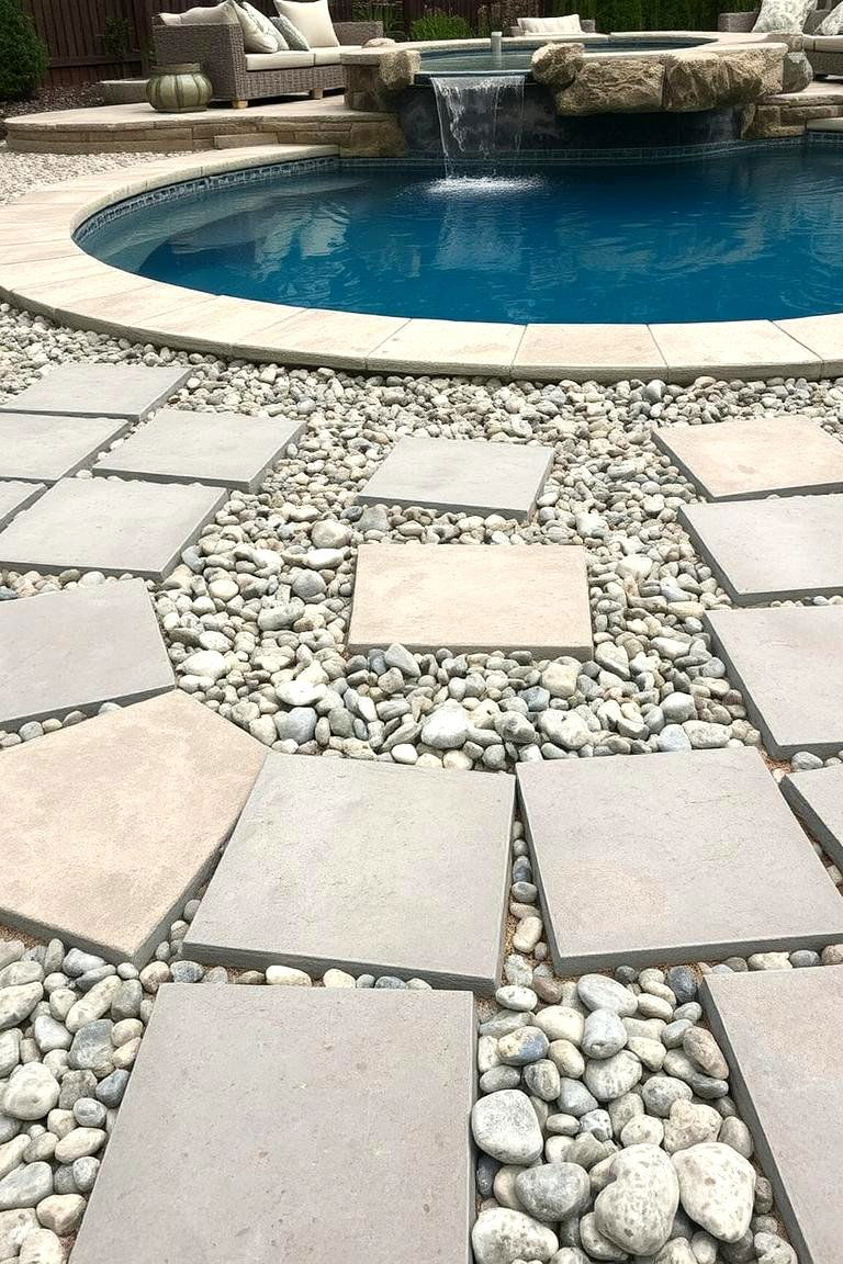 Pavers with Embedded Pebbles for Textural Interest - 24 Concrete Pavers Around Pool Ideas