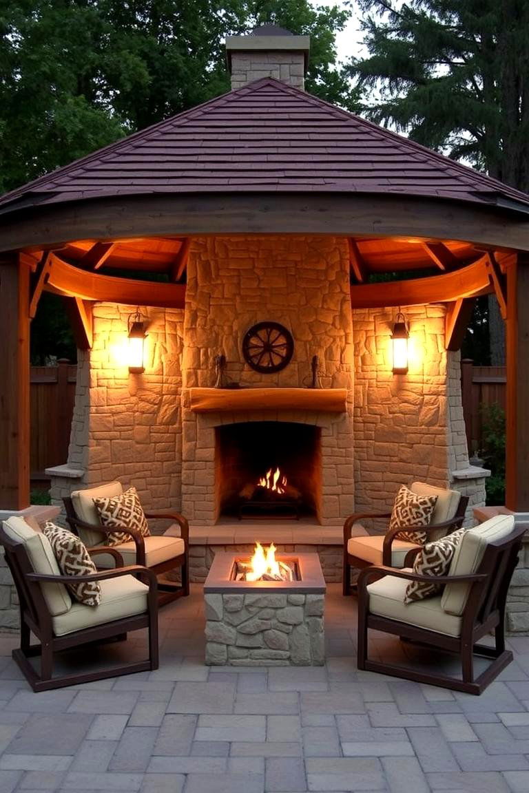 Pavilion with a Corner Fireplace - 24 Backyard Pavilion With Fireplace