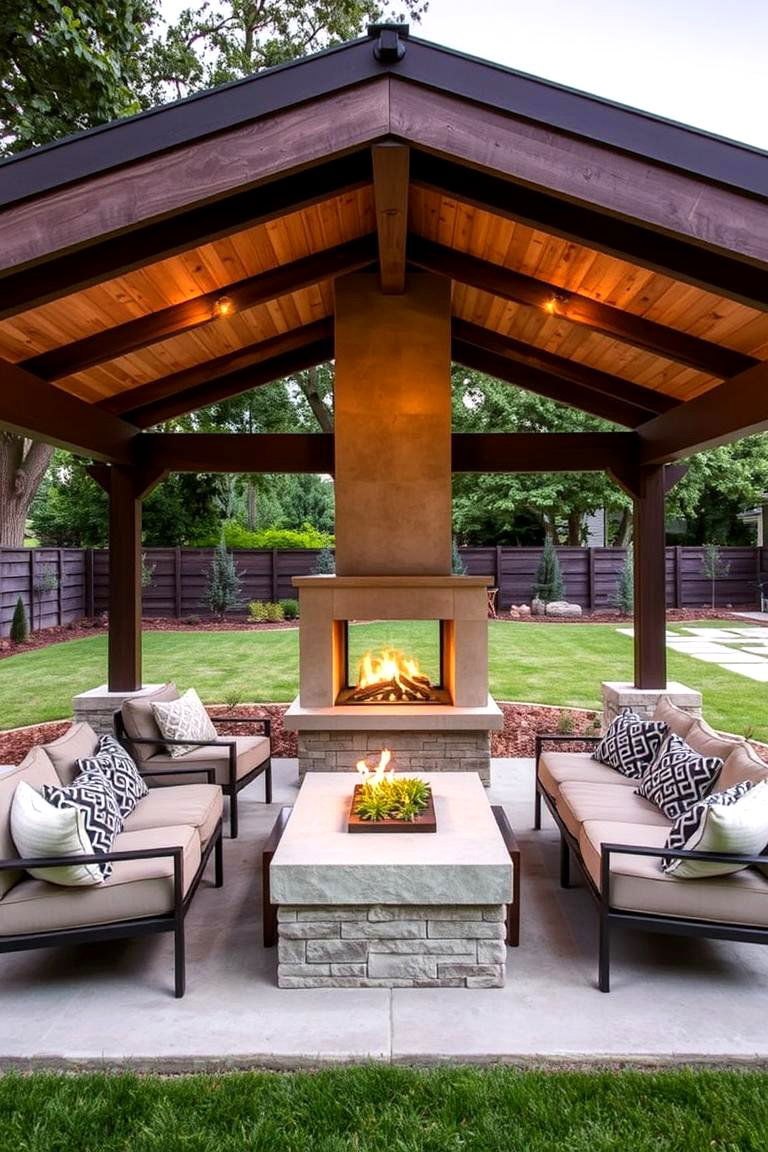 Pavilion with a Double Sided Fireplace - 24 Backyard Pavilion With Fireplace