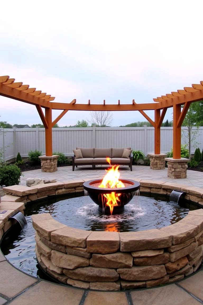 Pavilion with a Fire Bowl Water Feature - 24 Backyard Pavilion With Fireplace