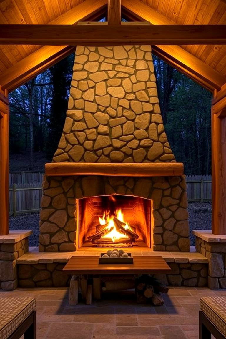 Pavilion with a Rustic Wood Burning Fireplace - 24 Backyard Pavilion With Fireplace