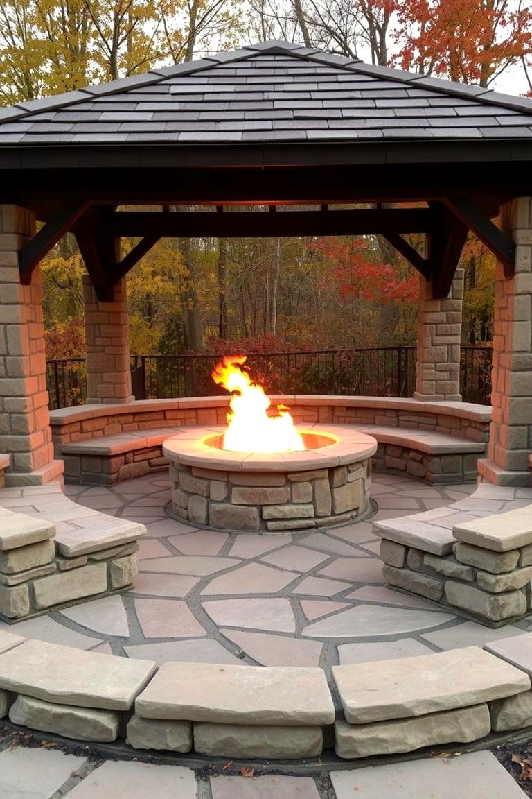 Pavilion with a Stone Fire Pit - 24 Backyard Pavilion With Fireplace