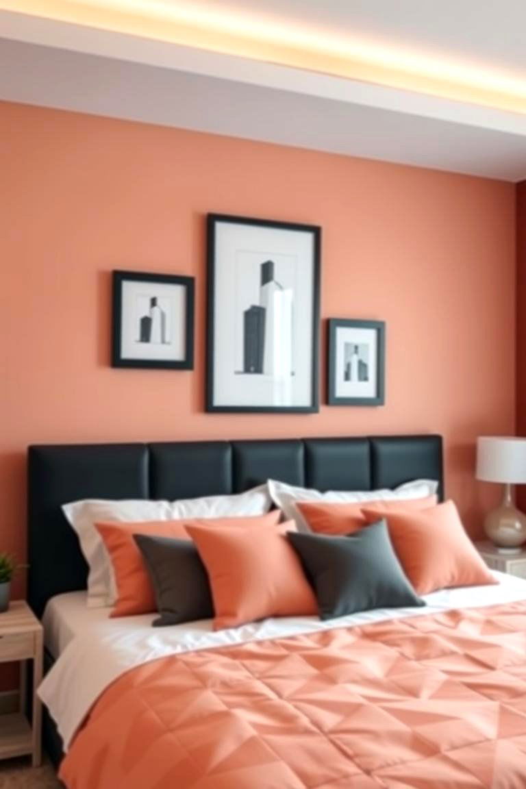 Peach and Black Accents - 24 Peach Bedroom Ideas
