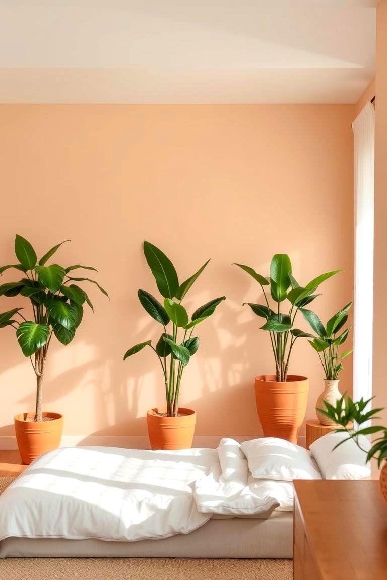 Peach and Greenery - 24 Peach Bedroom Ideas
