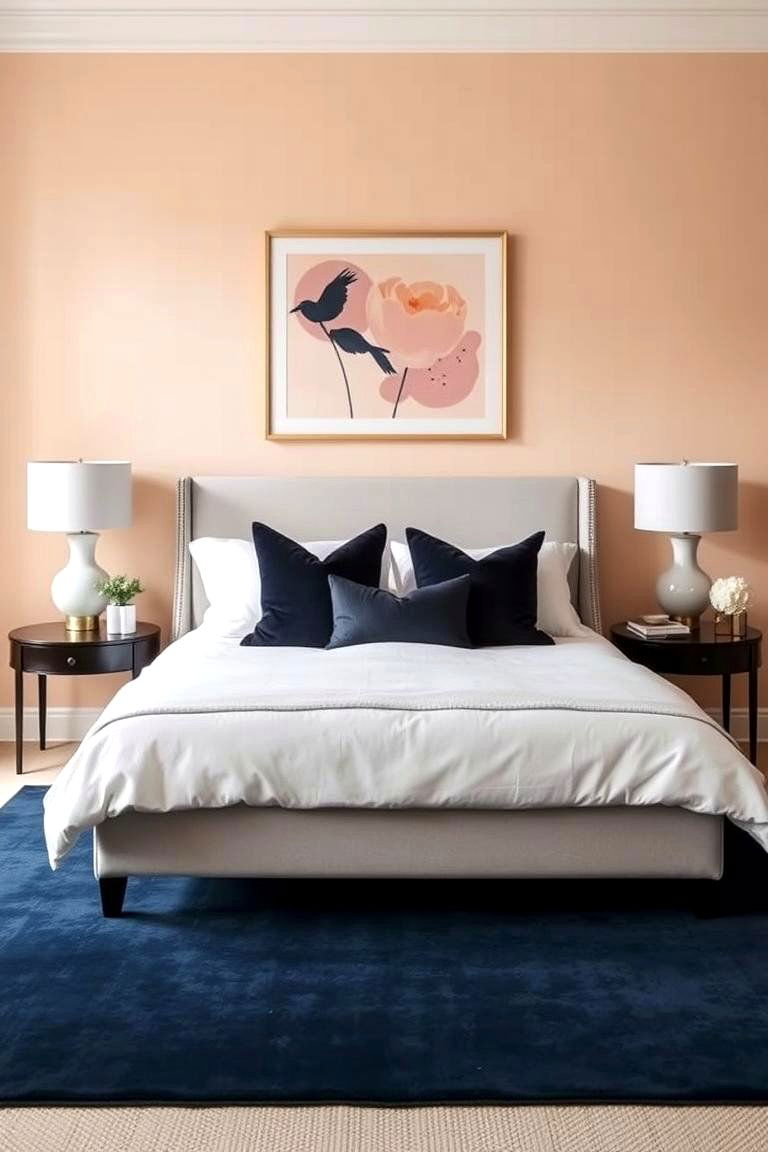 Peach and Navy Blue - 24 Peach Bedroom Ideas