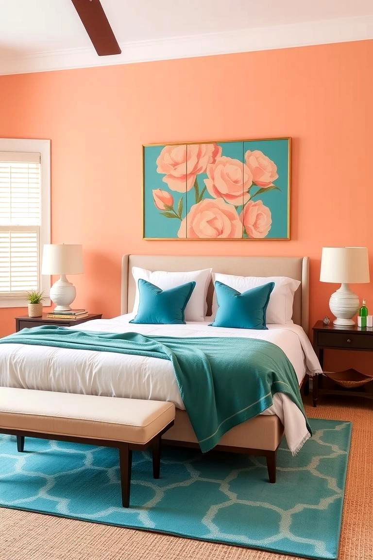 Peach and Teal Combination - 24 Peach Bedroom Ideas