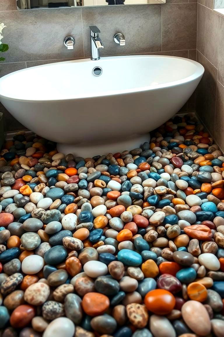 Pebble Floor Detail Bathroom - 24 Rustic Outdoor Bathroom Ideas