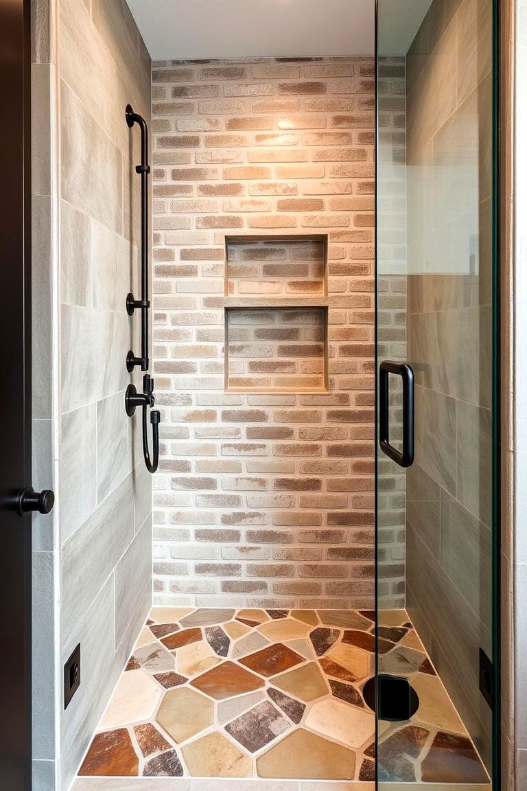 Pebble Mosaic Floor - 24 Rustic Walk-in Shower Ideas