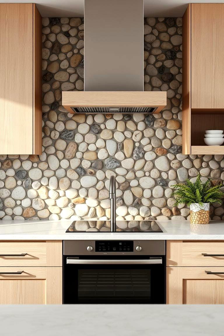Pebble Tile Splashback for Natural Texture - 24 Kitchen Splashback Ideas
