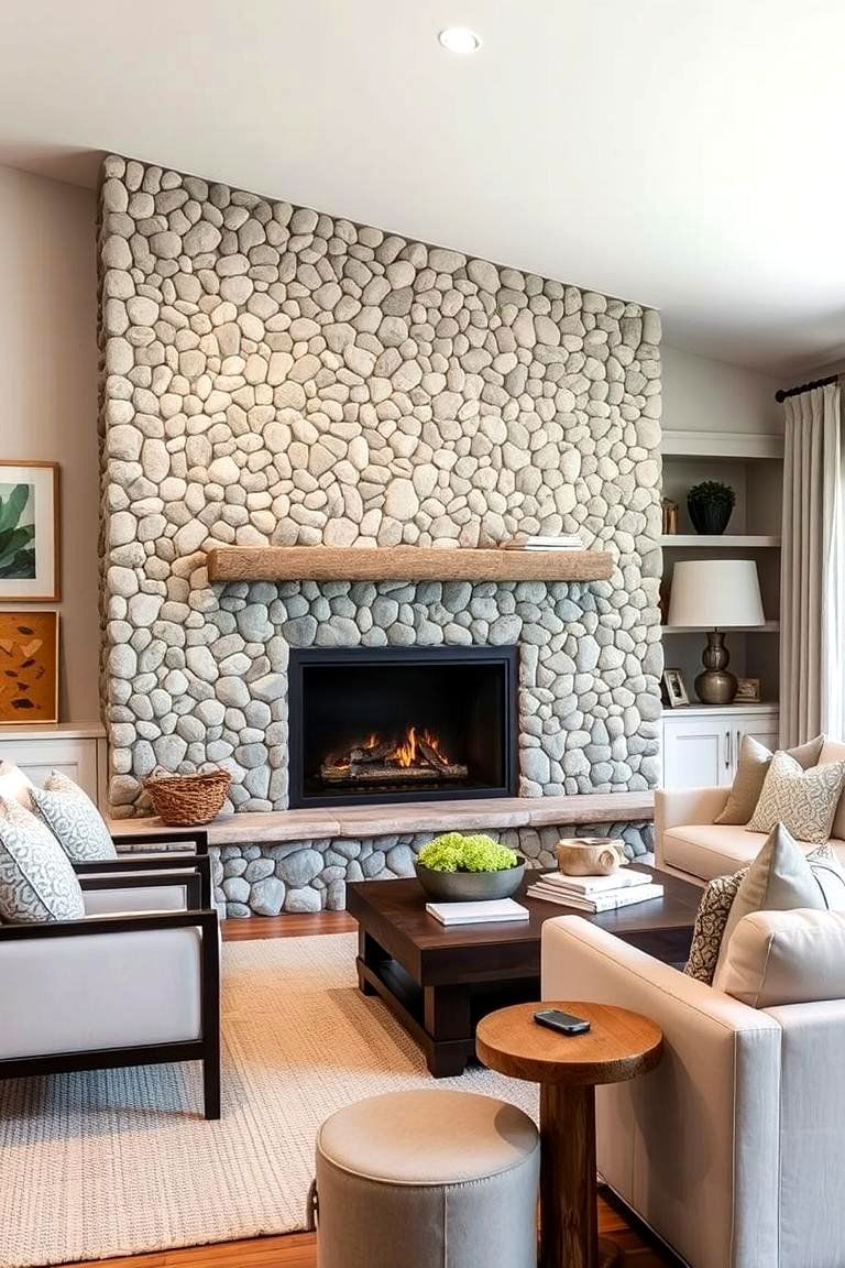Pebble and River Stone Design - 24 Floor to Ceiling Stone Fireplace Ideas