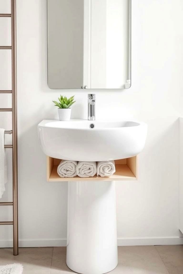 Pedestal Sink with Smart Storage - 24 Small Bathroom Vanity Ideas