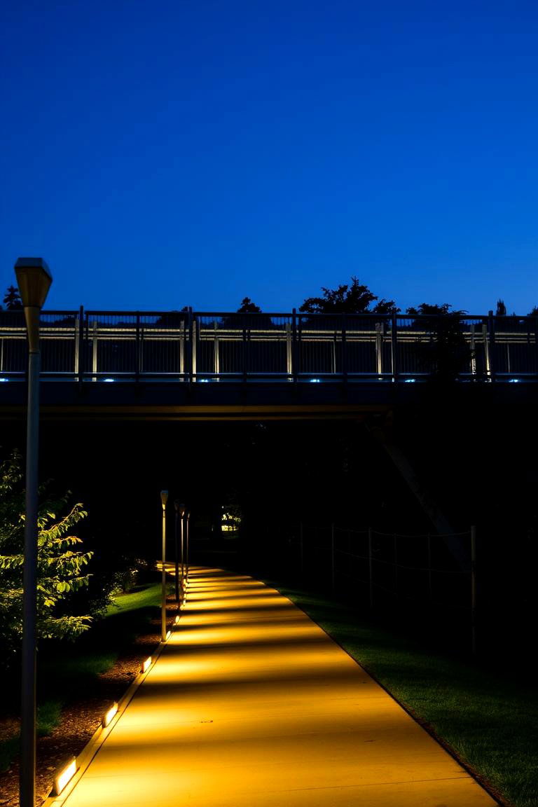 Pedestrian Bridge Walkway with Integrated Lighting - 24 Elevated Walkway Ideas