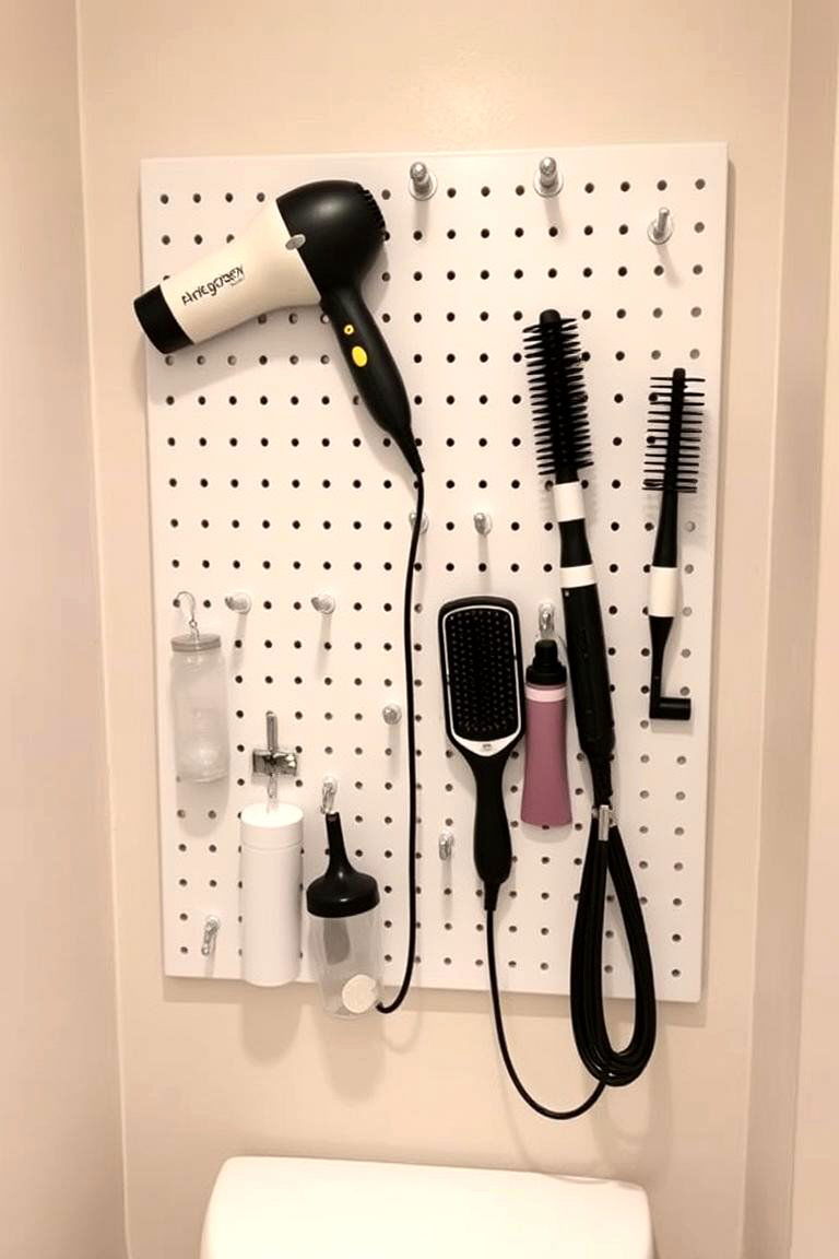 Pegboard Organizer for Bathroom Tools - 24 Small Bathroom Shelving Ideas