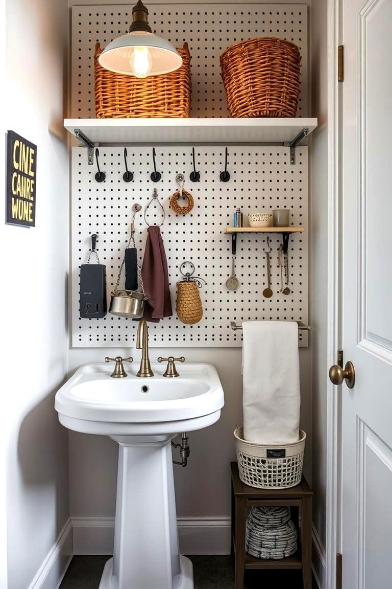 Pegboard Storage Solutions - 24 Pedestal Sink Storage Ideas