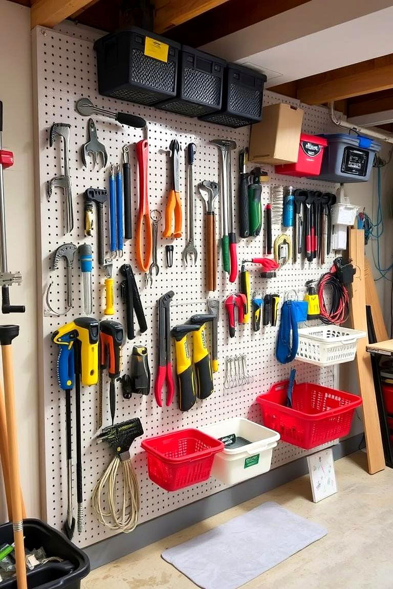 Pegboard Storage for Tools and Accessories - 24 Basement Storage Ideas
