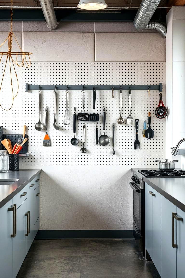 Pegboard Storage - 24 Industrial Kitchen Ideas