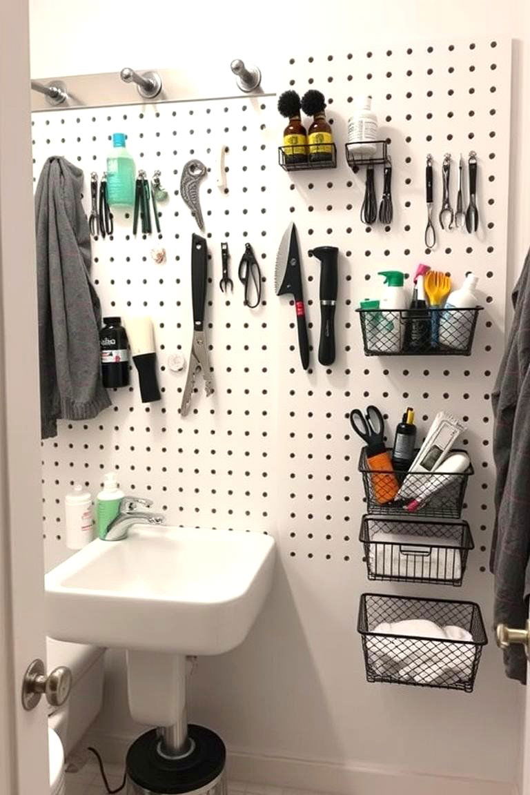 Pegboard Wall Organizer - 24 Bathroom Storage Ideas