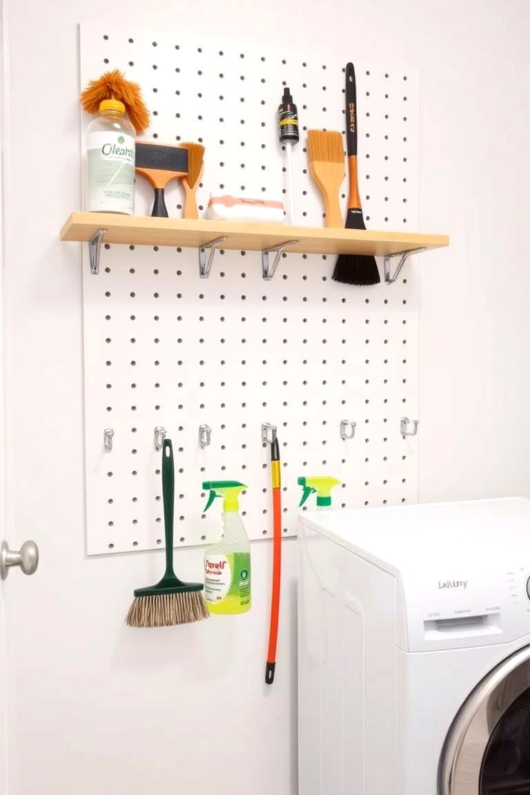 Pegboard with Shelves and Hooks - 24 Laundry Room Shelf Ideas