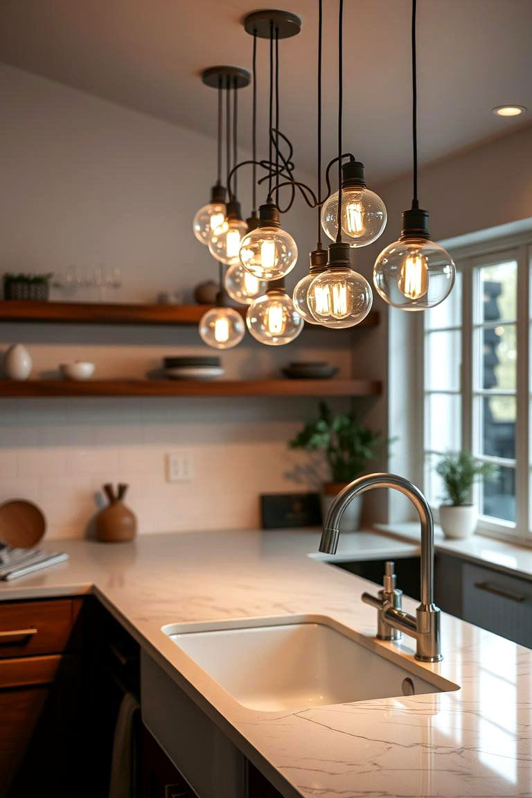 Pendant Cluster Lighting - 24 Kitchen Sink Lighting Ideas