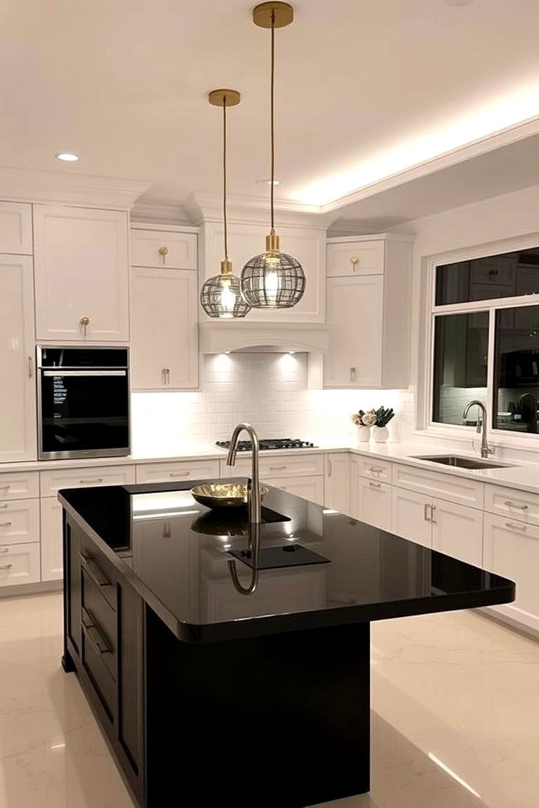 Pendant Lighting Focus - 24 white kitchen ideas with black island