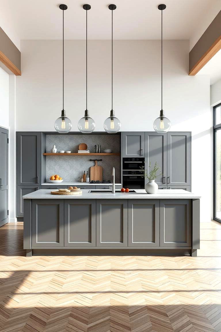 Pendant Lighting Over Island - 24 Grey and White Kitchen Ideas